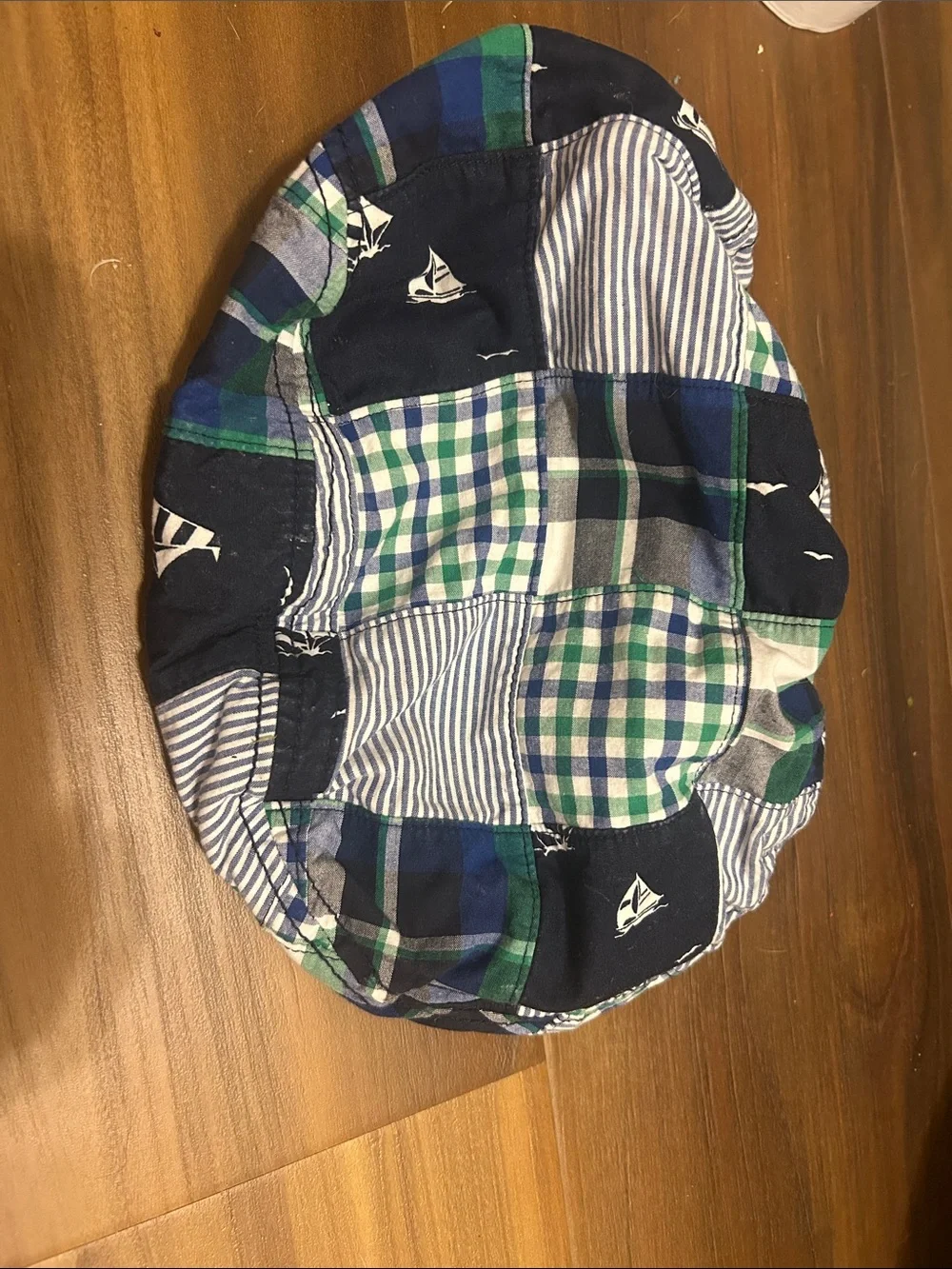 Gymboree size L Patchwork Plaid newsboy Hat in Navy, Green & White